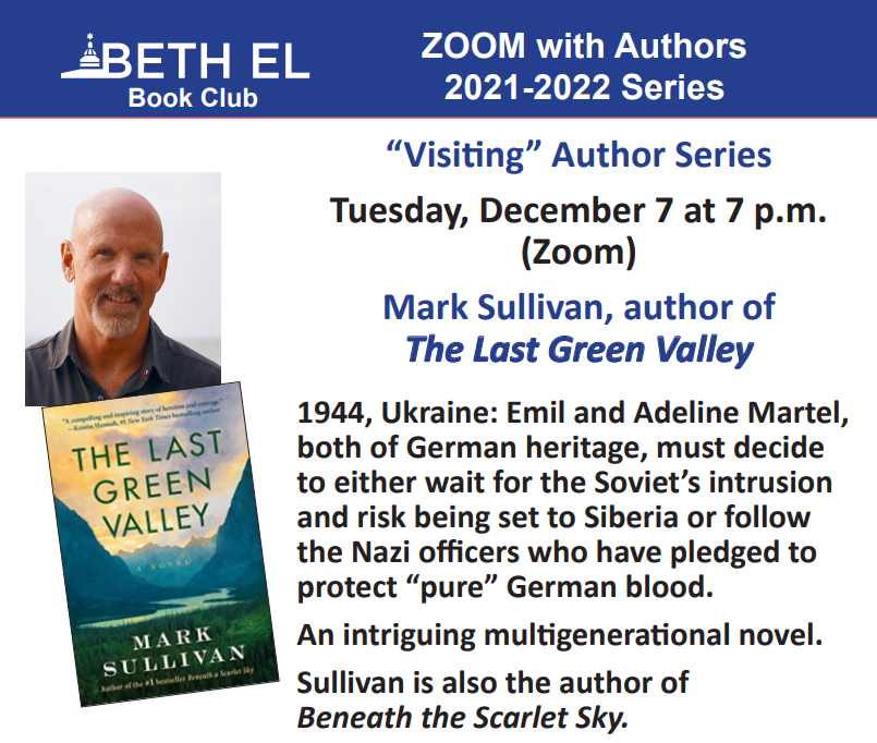 Beth El Temple Book Club - The Last Green Valley by Mark Sullivan