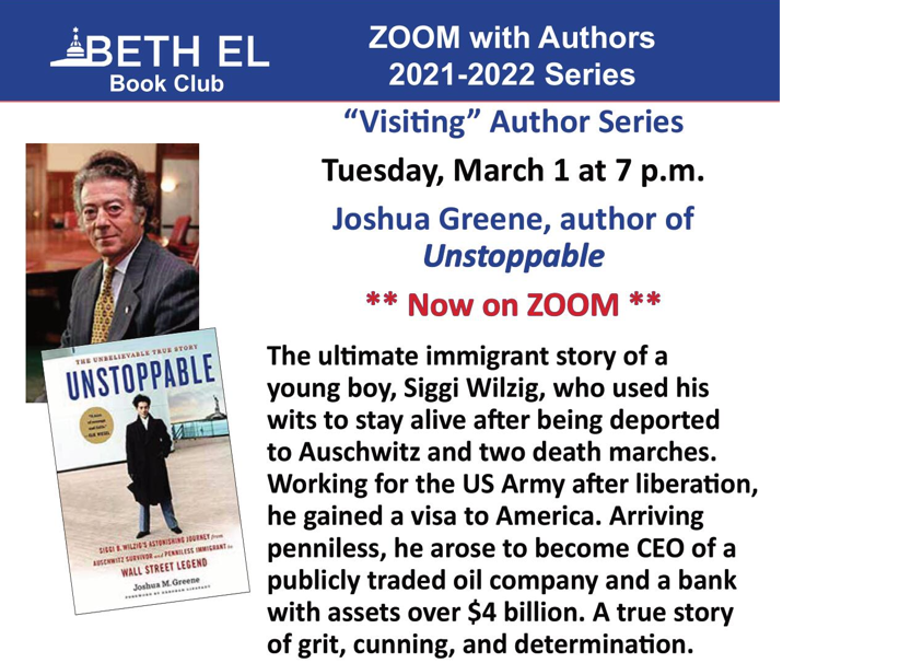 Beth El Book Club - Joshua Greene, author of Unstoppable - Now on ZOOM