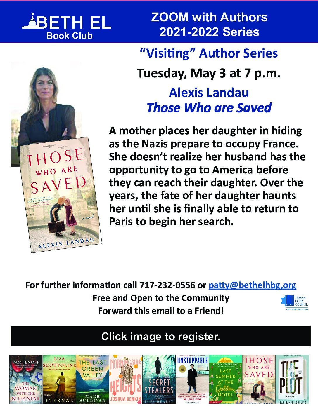 Zoom with the Authors Beth El Book Club - Alexis Landau - Those who Are Saved