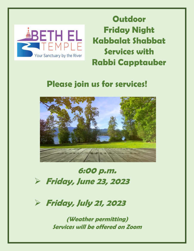 Outdoor Friday night Kabbalat Shabbat services