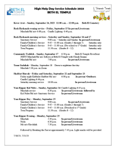 2023 High Holy Days services schedule