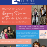 POSTPONED: Dinner to Honor our Legacy Donors and Temple Volunteers