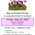 Shabbat Dinner to Celebrate Beth El Mothers