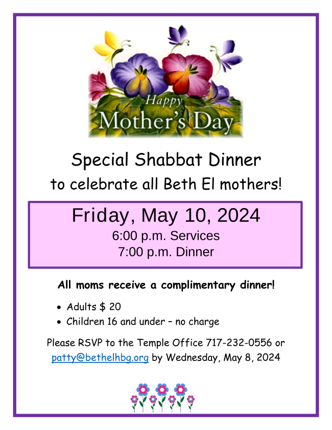 Shabbat Dinner to Celebrate Beth El Mothers