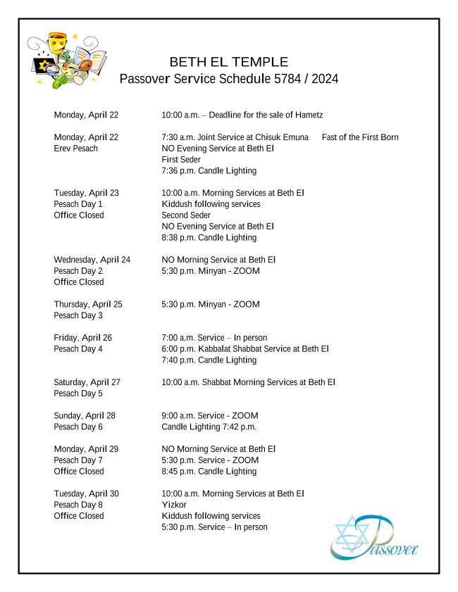 Passover Service Schedule