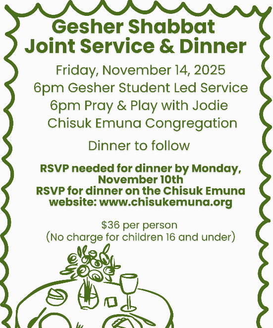 Gesher Shabbat Joint Service and Dinner