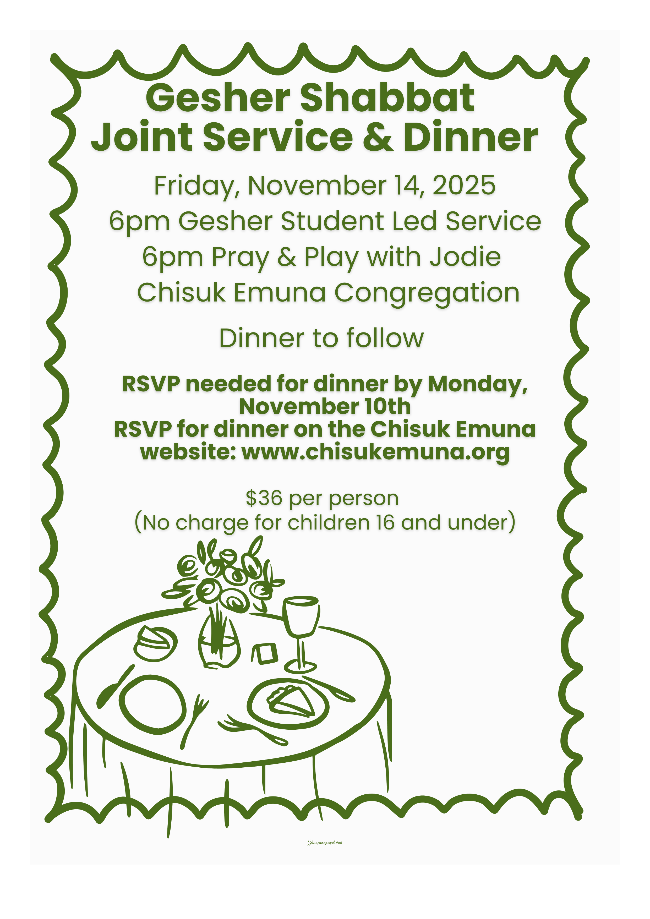 Gesher Shabbat Joint Service and Dinner